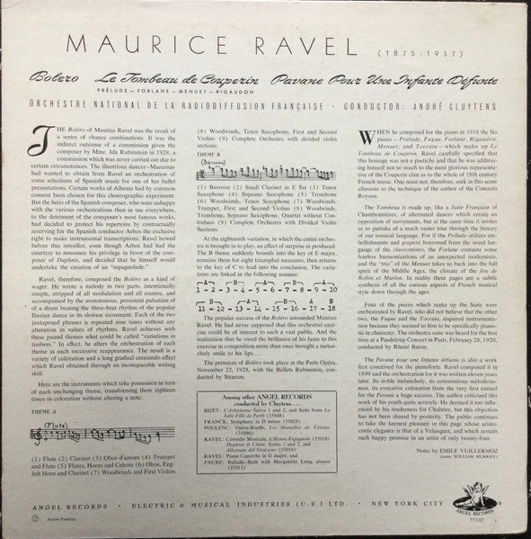 André Cluytens – Pavane Pour Une Infante Defunte - Ravel : Le Tombeau De Couperin / Boler - VG+ LP Records 1957 Angel USA/UK Mono Vinyl - Classical - Shuga Records