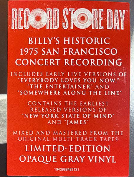 Billy Joel - Live At The Great American Music Hall, 1975 - New LP Record Store Day 2023 Columbia RSD Opaque Gray Vinyl - Classic Rock - Shuga Records