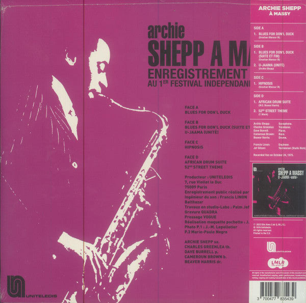 Archie Shepp - À Massy - U-Jaama "Unité" (1975) - New 2 LP Record Store Day 2023 LMLR UK RSD White & Fushia Crystal Clear - Jazz / Free Jazz / Avant-Garde Jazz - Shuga Records