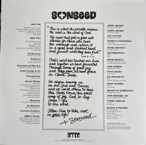 Sonseed - First Fruit (1981) - New EP Record Store Day 2023 Arena Rock Recording Company RSD Garden of Eden Green Vinyl, Insert & Bumper Sticker - Rock / Pop Rock / Jesus - Shuga Records