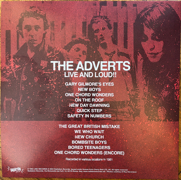 The Adverts - Live And Loud!! (1992) - New LP Record Store Day 2023 Radiation Reissues Italy RSD Red Vinyl - Punk Rock / Hardcore - Shuga Records