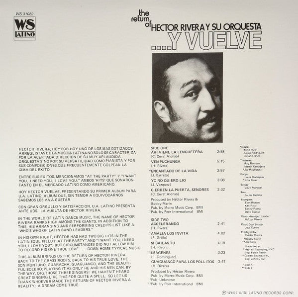 Hector Rivera Y Su Orquesta ‎– The Return Of Hector Rivera Y Su Orquesta ... Y Vuelve (1972)- Mint- LP Record 2005 West Side Latino USA Vinyl - Latin /  Salsa / Afro-Cuban