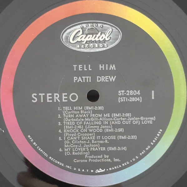 Patti Drew – Tell Him - VG+ LP Record 1967 Capitol USA Stereo Vinyl - Soul / Rhythm & Blues - Shuga Records
