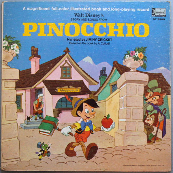 Jiminy Cricket - Walt Disney - Story And Songs From Pinocchio (1957) - VG+ LP Record 1969 Disneyland USA Vinyl & Booklet - Story / Soundtrack - Shuga Records