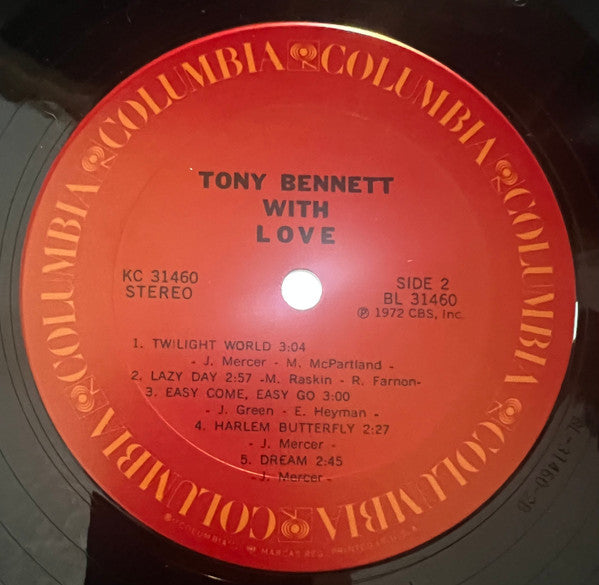 Tony Bennett - With Love - Mint- LP Record 1972 Columbia USA Original Press Vinyl - Jazz / Big Band / Pop Vocal - Shuga Records