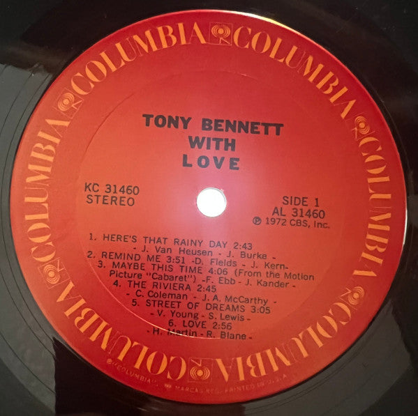 Tony Bennett - With Love - Mint- LP Record 1972 Columbia USA Original Press Vinyl - Jazz / Big Band / Pop Vocal - Shuga Records