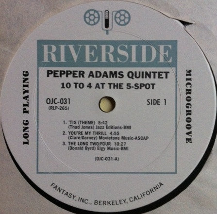 Pepper Adams Quintet - 10 To 4 At The 5-Spot (1958) - VG+ LP Record 1982 Riverside Original Jazz ClassicsUSA Vinyl - Jazz / Bop / Cool - Shuga Records