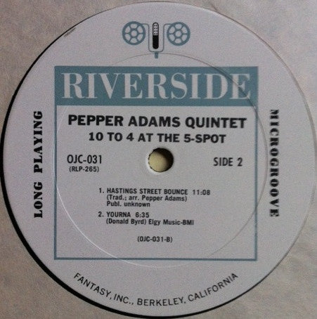 Pepper Adams Quintet - 10 To 4 At The 5-Spot (1958) - VG+ LP Record 1982 Riverside Original Jazz ClassicsUSA Vinyl - Jazz / Bop / Cool - Shuga Records