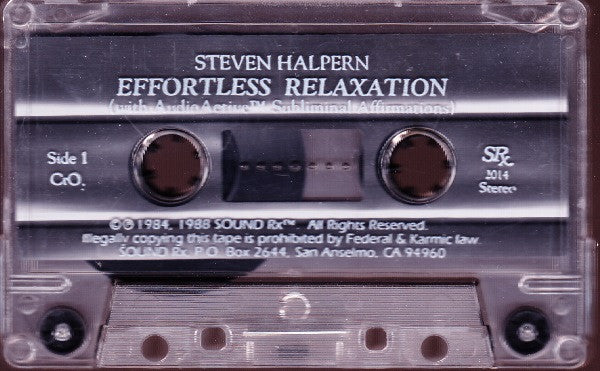Steven Halpern - Effortless Relaxation - VG+ Cassette 1988 Sound Rx USA Tape - Electronic / New Age / Ambient - Shuga Records