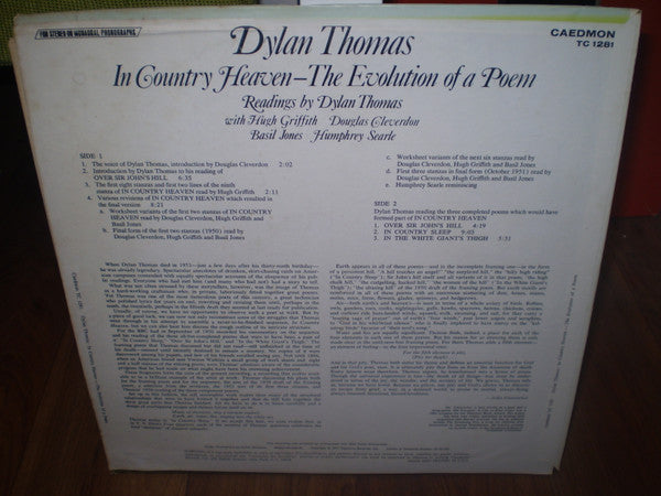 Dylan Thomas - In Country Heaven - The Evolution Of A Poem - Mint- LP Record 1971 Caedmon USA vinyl - Poetry / Spoken Word - Shuga Records