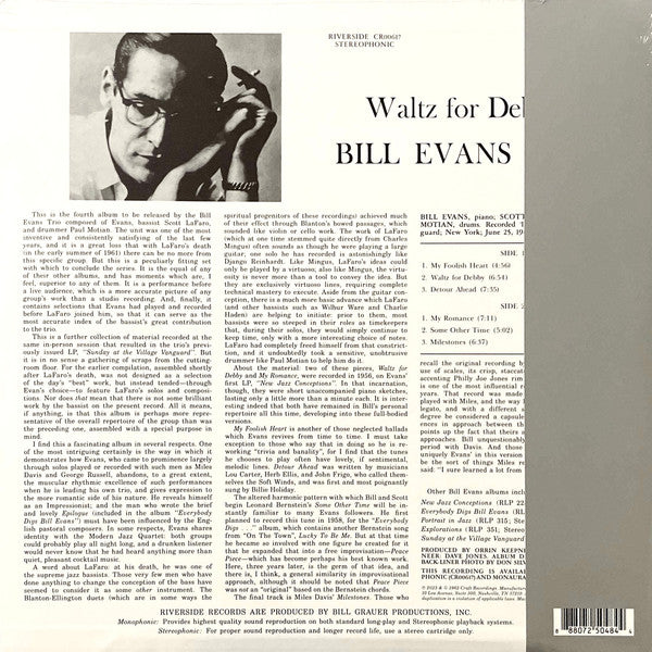 Bill Evans Trio - Waltz For Debby (1962) - New LP Record 2023 Craft Riverside 180 Gram Vinyl & OBI - Jazz / Modal / Post Bop - Shuga Records