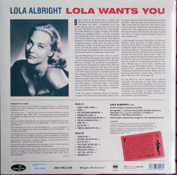 Lola Albright - Lola Wants You (1957) - New LP Record 2023 Supper Club Vinyl & Numbered - Jazz Vocal - Shuga Records