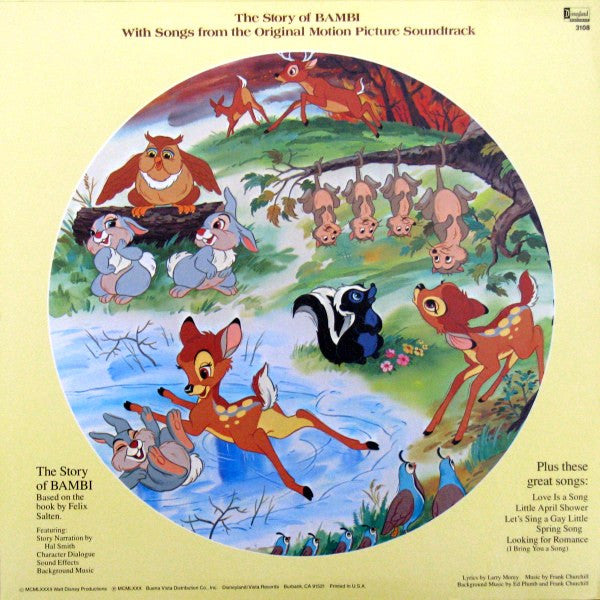 Various / Hal Smith - Walt Disney's Story And Songs From Bambi - VG+ LP Record 1982 Disneyland USA Original Picture Disc Vinyl - Soundtrack / Children's - Shuga Records