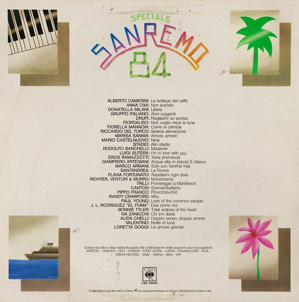 Various - Speciale Sanremo 84 - VG 2 LP Record 1984 CBS Italy Vinyl - Synth-pop / Italo-Disco / Europop - Shuga Records