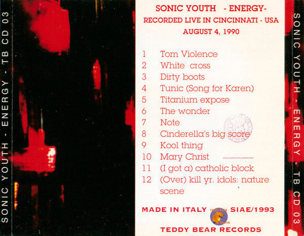 Sonic Youth - Energy - VG+ CD 1993 Teddy Bear Records Italy RARE Unofficial - Alternative Rock - Shuga Records