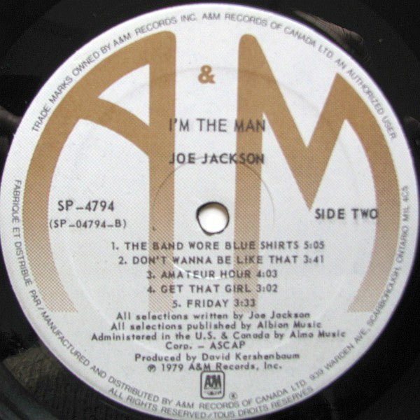 Joe Jackson – I'm The Man - Mint- LP Record 1979 A&M Canada Vinyl - New Wave / Power Pop - Shuga Records