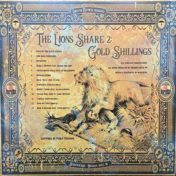 Substance810 & Observe Since '98 - The Lion's Share 2: Gold Shillings - New LP Record 2023 Loretta Splatter Wax Vinyl & Sticker - Hip Hop / Boom Bap / Conscious - Shuga Records