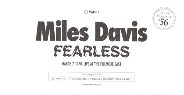 Miles Davis - Fearless (March 7, 1970 Live At The Fillmore East) - New 3 LP Record 2023 Third Man Records Vault 56 Pink, Red, Maroon Vinyl, Patch, Sticker, 7" & Insert - Jazz / Fusion - Shuga Records