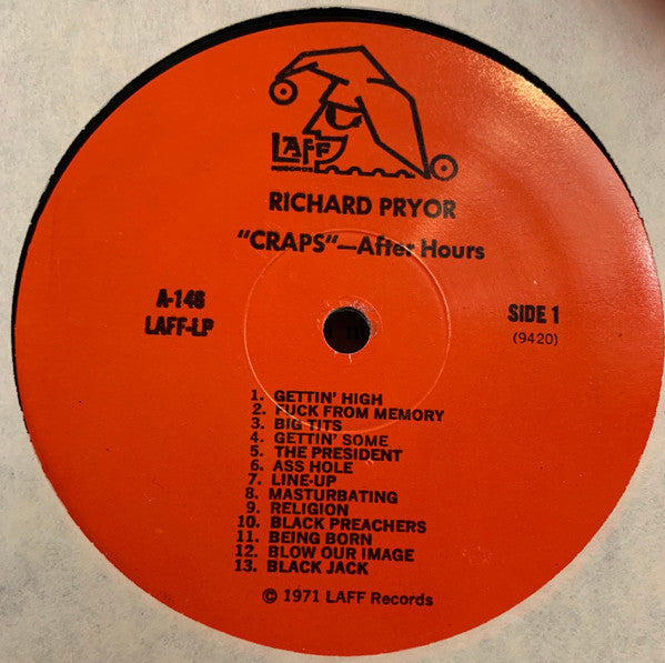 Richard Pryor - "CRAPS" - After Hours - VG+ LP Record 1971 Laff USA Original Vinyl - Comedy - Shuga Records