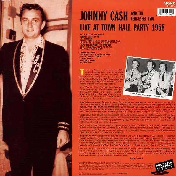 Johnny Cash And The Tennessee Two - Live At Town Hall Party 1958 - VG+ LP Record 2003 Sundazed Music USA Vinyl - Country - Shuga Records