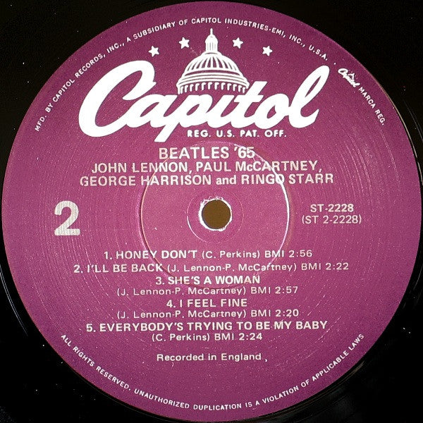 The Beatles - Beatles '65 (1964) - VG+ LP Record 1978 Capitol USA Stereo Vinyl - Rock & Roll / Pop Rock - Shuga Records