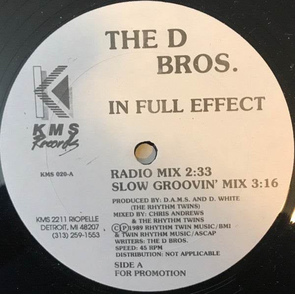 The D Bros. - In Full Effect - Mint- 12" Single Record USA Detroit Vinyl - House - Shuga Records