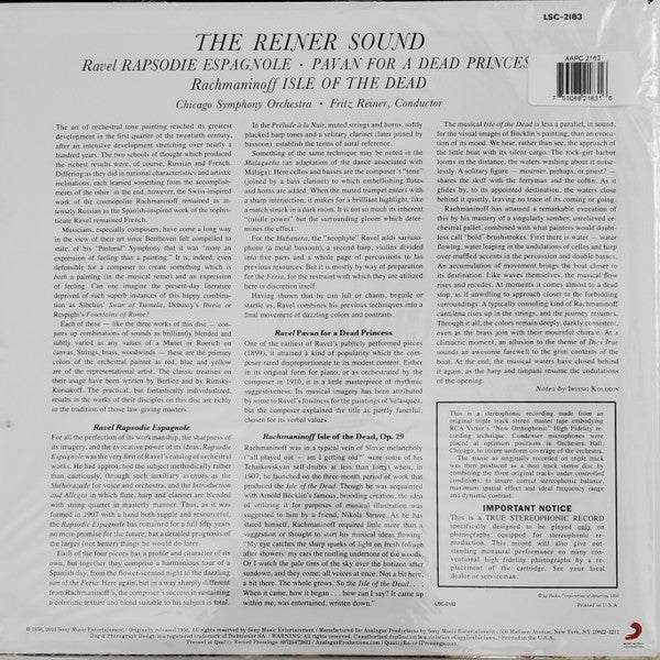 Fritz Reiner & Chicago Symphony - The Reiner Sound (1958) - New LP Record 2023 Analogue RCA Living Stereo 180 gram Vinyl - Classical - Shuga Records