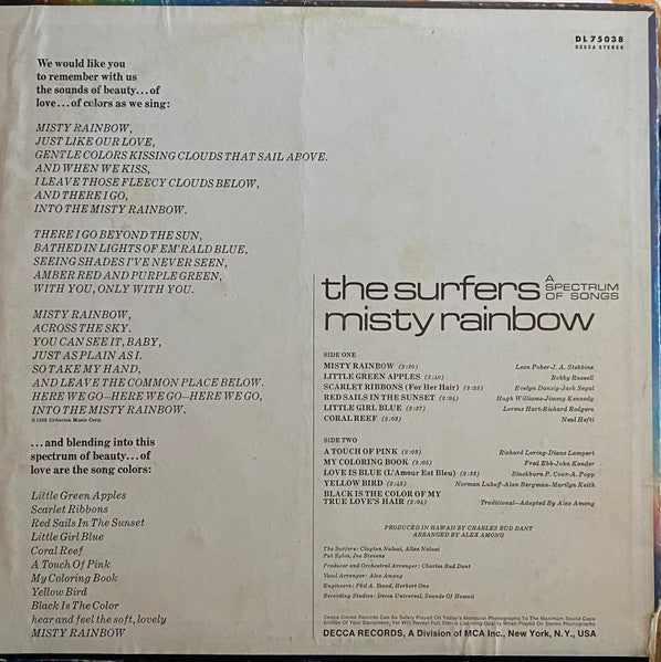 The Surfers - Misty Rainbow - VG+ LP Record 1969 Decca USA White Label Promo Vinyl - Pop / Surf / Lounge / Pacific - Shuga Records