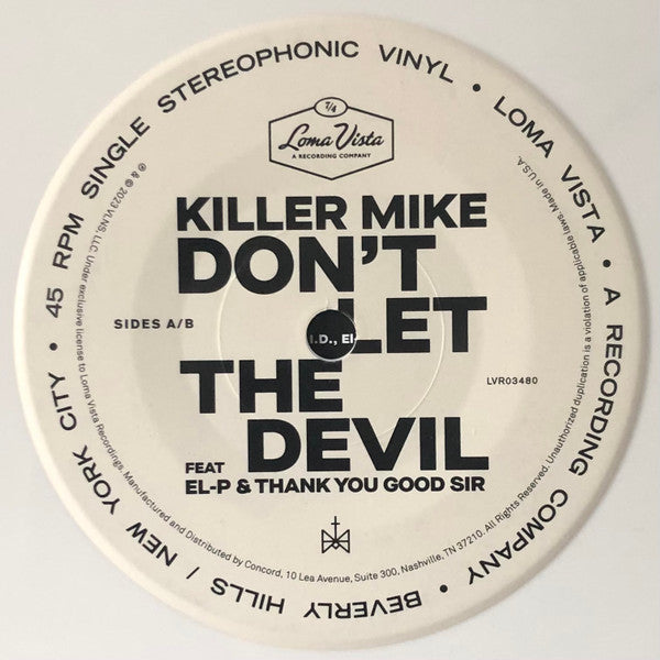 Killer Mike Feat EL-P & Thank You Good Sir - Don't Let The Devil - New 7" Single Record 2023 Loma Vista Indie Exclusive White Vinyl - Hip Hop - Shuga Records