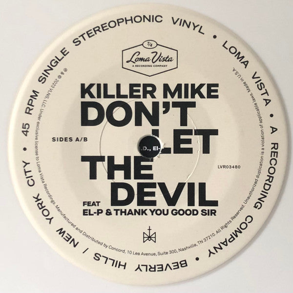 Killer Mike Feat EL-P & Thank You Good Sir - Don't Let The Devil - New 7" Single Record 2023 Loma Vista Indie Exclusive White Vinyl - Hip Hop - Shuga Records