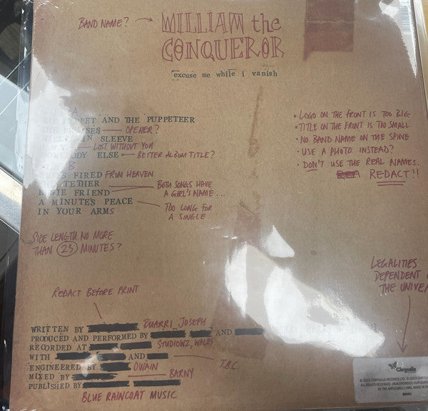 William The Conqueror - Excuse Me While I Vanish - New LP Record 2023 Chrysalis UK Black Vinyl - Alternative Rock - Shuga Records
