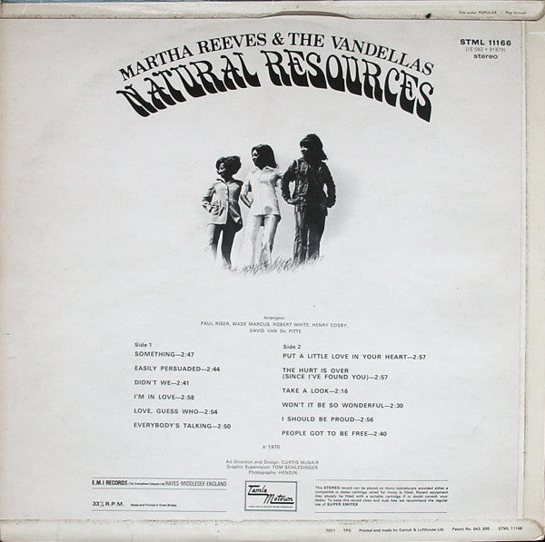 Martha Reeves & The Vandellas - Natural Resources - VG LP Record 1970 Tamla Motown UK Original Vinyl - Soul / Funk