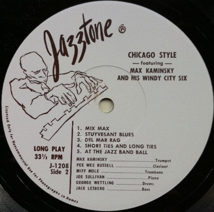 Max Kaminsky And His Windy City Six - Chicago Style - VG+ LP Record 1955 Jazztone USA Vinyl - Jazz / Big Band