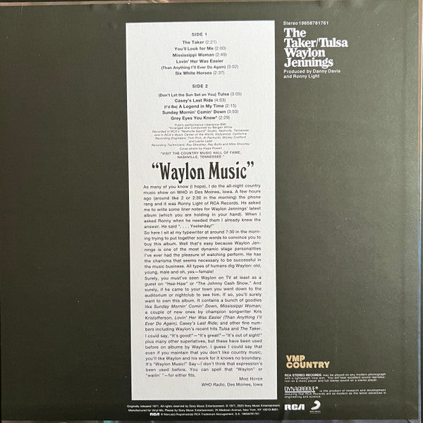 Waylon Jennings – The Taker / Tulsa (1971) - New LP Record 2023 RCA Vinyl Me, Please Olive Green 180 gram Vinyl - Country / Honky Tonk - Shuga Records