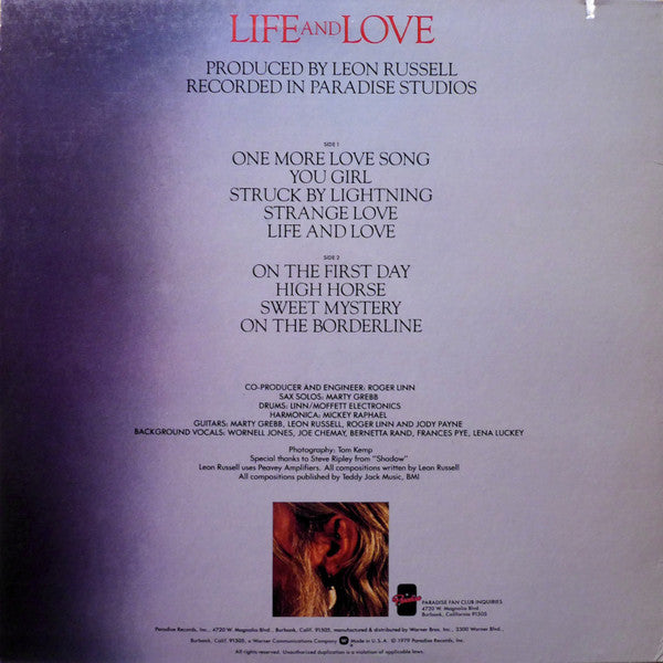 Leon Russell - Life And Love - Mint- LP Record 1979 Paradise USA Promo Vinyl - Blues / Delta Blues / Blues Rock - Shuga Records