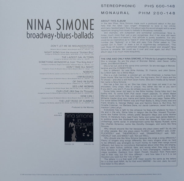 Nina Simone - Broadway Blues Ballads (1964) - New LP Record 2023 Philips Verve Vinyl - Jazz / Soul-Jazz - Shuga Records