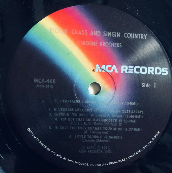 The Osborne Brothers - Pickin' Grass And Singin' Country - Mint- LP Record 1975 MCA USA Vinyl - Country / Bluegrass - Shuga Records