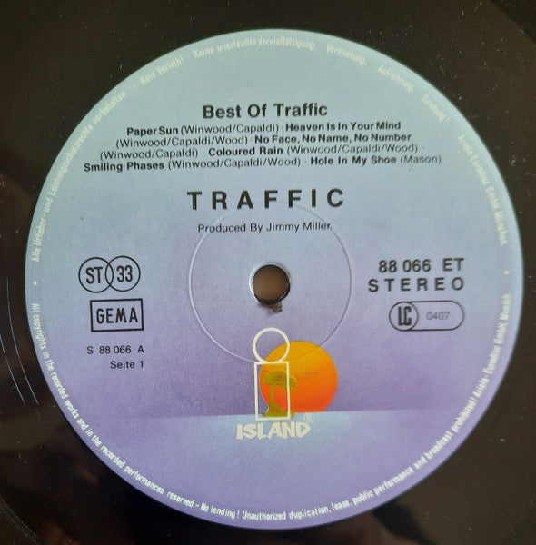 Traffic - Best Of Traffic (1969) - VG+ LP Record 1984 Island Germany Vinyl - Psychedelic Rock / Pop Rock - Shuga Records