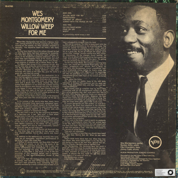 Wes Montgomery - Willow Weep For Me - VG+ LP Record 1969 Verve USA Promo Vinyl - Jazz / Hard Bop - Shuga Records