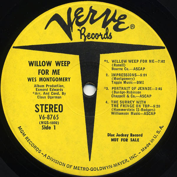 Wes Montgomery - Willow Weep For Me - VG+ LP Record 1969 Verve USA Promo Vinyl - Jazz / Hard Bop - Shuga Records