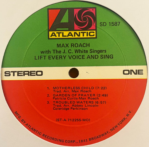 Max Roach With The J.C. White Singers - Lift Every Voice And Sing - VG+ LP Record 1971 Atlantic USA Vinyl - Jazz / Bop / Modal / Gospel