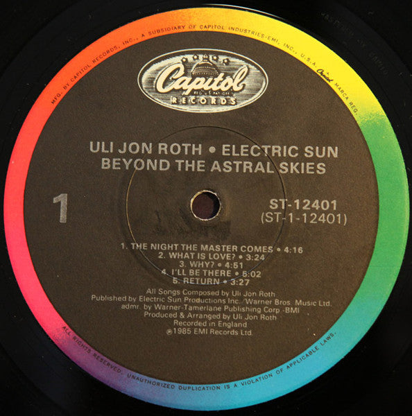 Uli Jon Roth / Electric Sun - Beyond The Astral Skies - VG+ LP Record 1985 Capitol USA Vinyl - Hard Rock / Prog Rock - Shuga Records