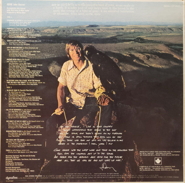 John Denver - Aerie - Mint- (VG cover) LP Record 1971 RCA Canada Vinyl - Country / Folk Rock / Soft Rock - Shuga Records