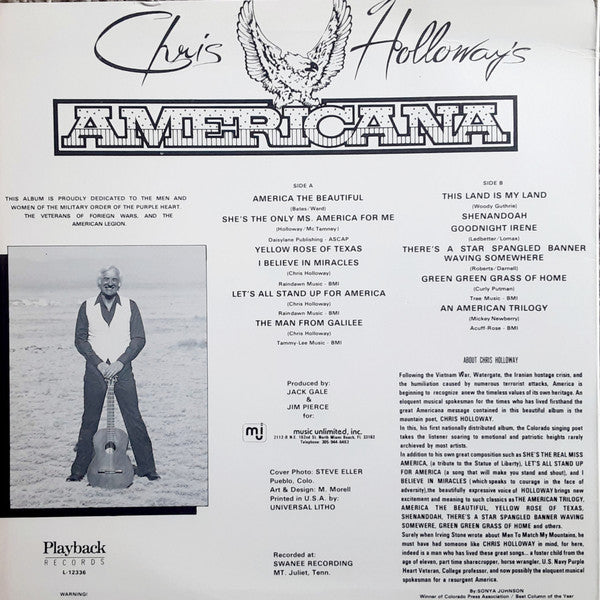 Chris Holloway - Americana VG+ LP Record 1986 Playback USA Private Press Vinyl - Country - Shuga Records