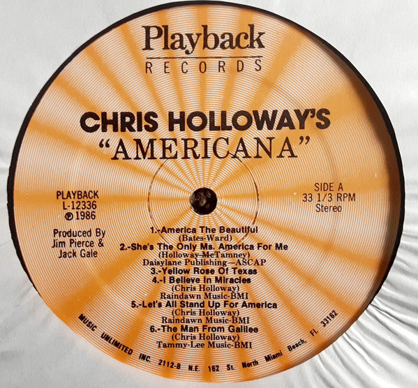Chris Holloway - Americana VG+ LP Record 1986 Playback USA Private Press Vinyl - Country - Shuga Records