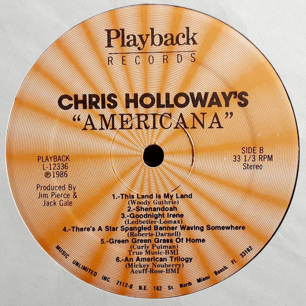 Chris Holloway - Americana VG+ LP Record 1986 Playback USA Private Press Vinyl - Country - Shuga Records