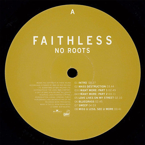 Faithless - No Roots - Mint- LP Record 2004 Cheeky BMG UK Original Rare Vinyl - Electronic / House / Dub / Downtempo - Shuga Records