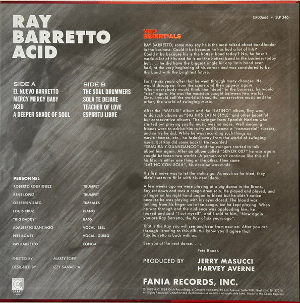 Ray Barretto - Acid (1968) - New LP Record 2024 Fania Vinyl Me Please Orange Smoke 180 gram Vinyl - Latin / Boogaloo / Salsa / Guaguancó - Shuga Records