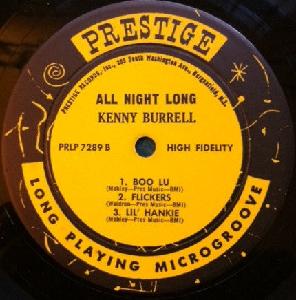 Kenny Burrell - All Night Long (1956) - VG+ LP Record (VG- low grade cover) 1964 Prestige USA Mono Fireworks Label - Jazz / Bop / Cool Jazz - Shuga Records