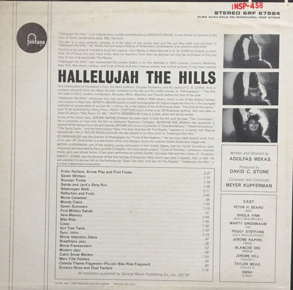 Meyer Kupferman – Original Sound Track From The Film Hallelujah The Hills (1966) - VG+ LP Record 1966 Fontana USA Vinyl - Soundtrack - Shuga Records